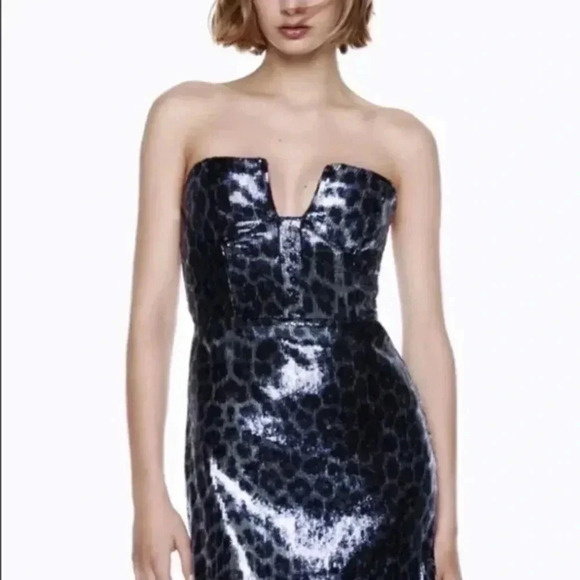 Zara Short Sequin Dress Leopard Print Medium 9447/710 - Picture 4 of 9